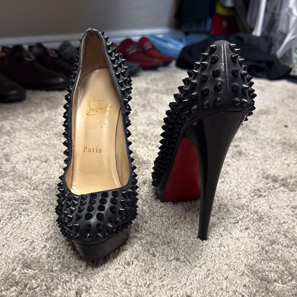 Christian Louboutin Black Spiked Leather Platform Pumps